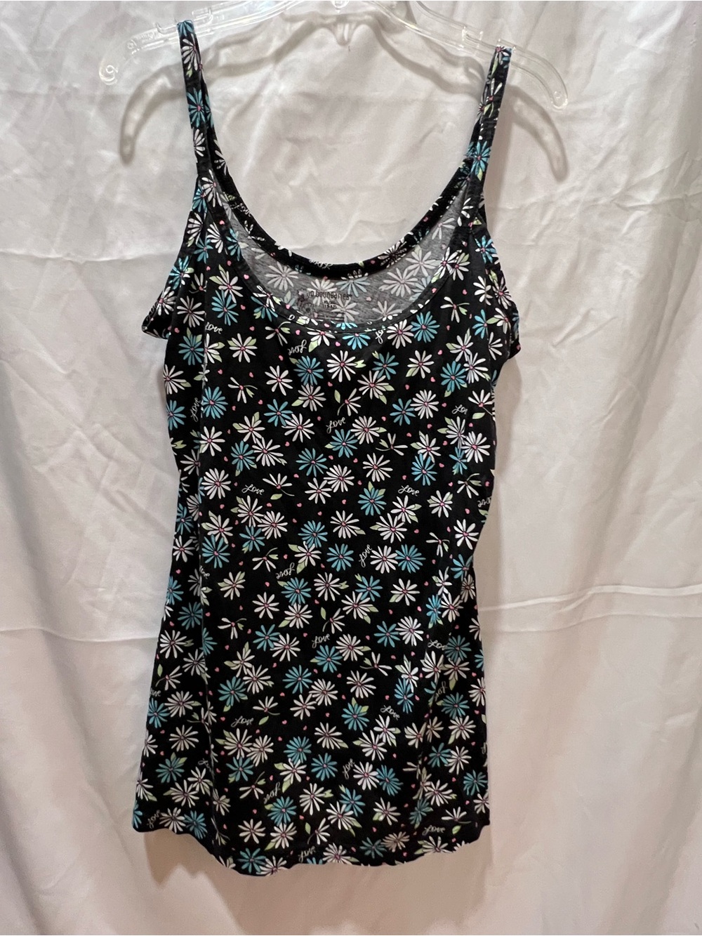 No Boundaries Black Floral Tank with White and Teal Daisies